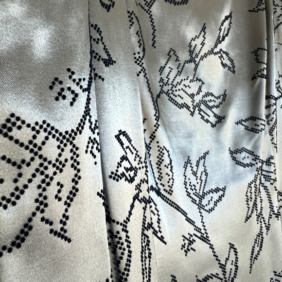 Vintage 90s Maxi Dress Velvet Flocked Floral High Neck Satin Formal Gown Gray - Picture 5 of 11